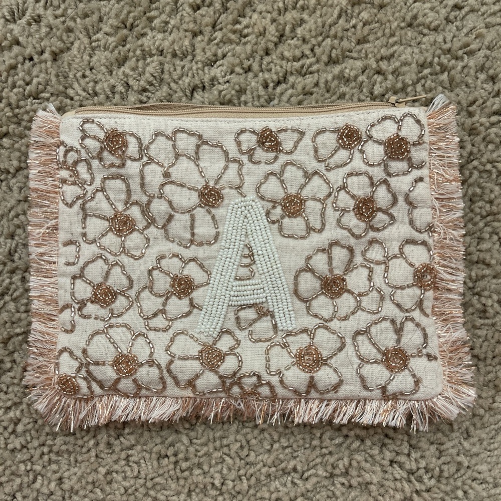 Tan Beaded A Clutch